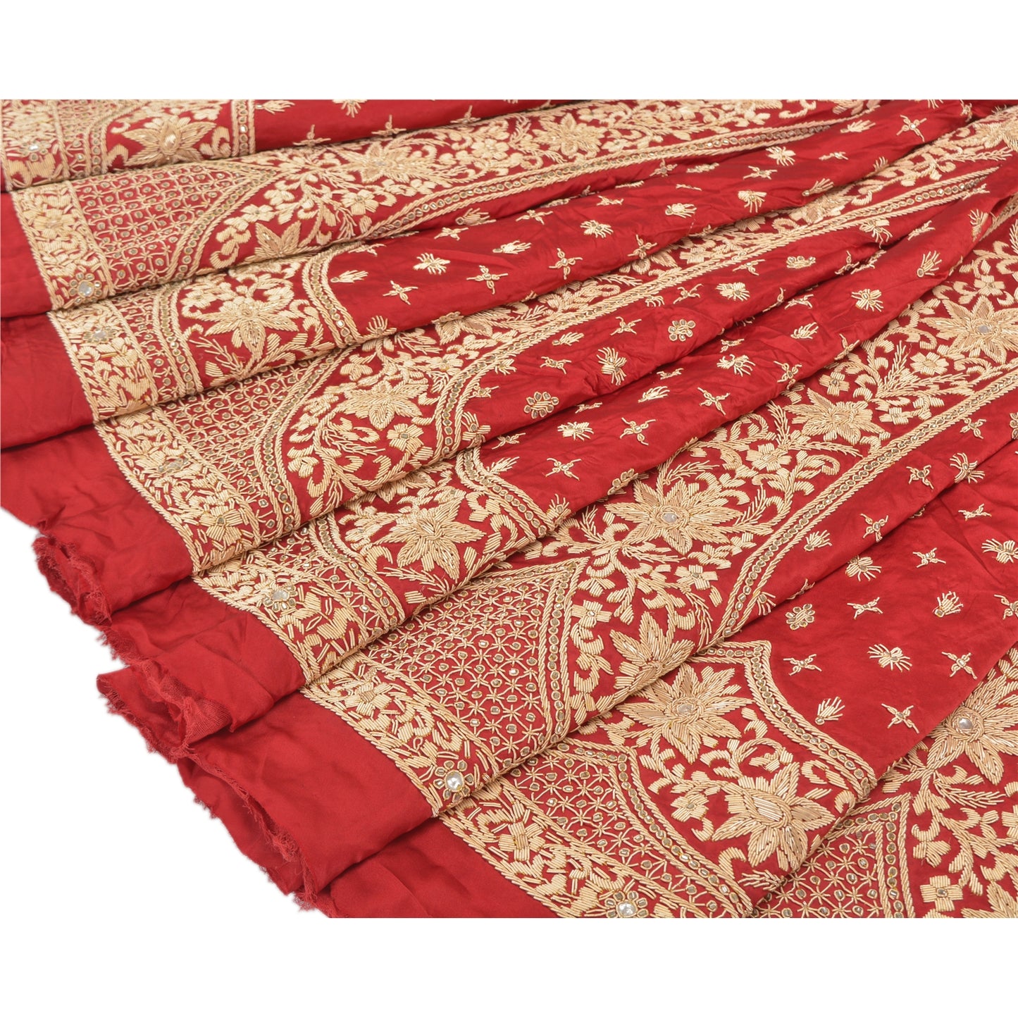Sanskriti Vintage Lang Nederdel Ren Satin Silke Håndbroderet Usyet Lehenga