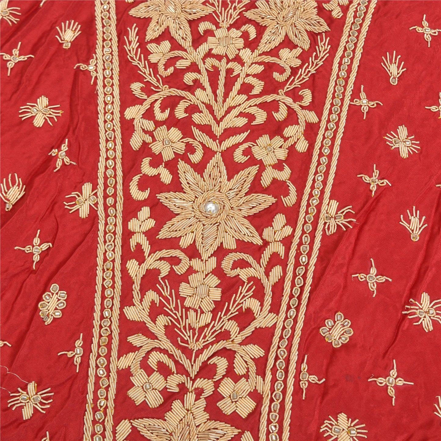Sanskriti Vintage Lang Nederdel Ren Satin Silke Håndbroderet Usyet Lehenga