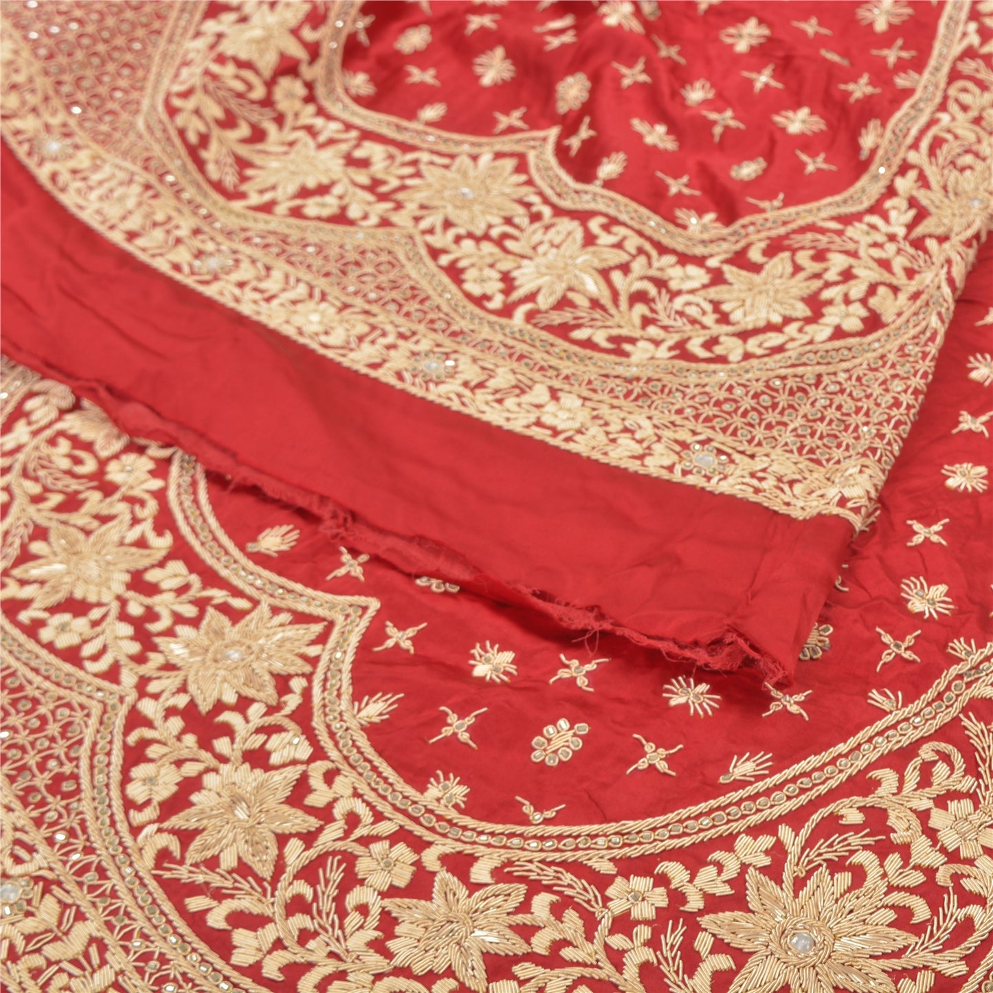 Sanskriti Vintage Lang Nederdel Ren Satin Silke Håndbroderet Usyet Lehenga