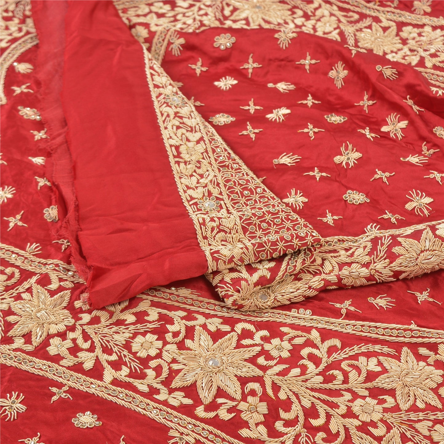 Sanskriti Vintage Lang Nederdel Ren Satin Silke Håndbroderet Usyet Lehenga