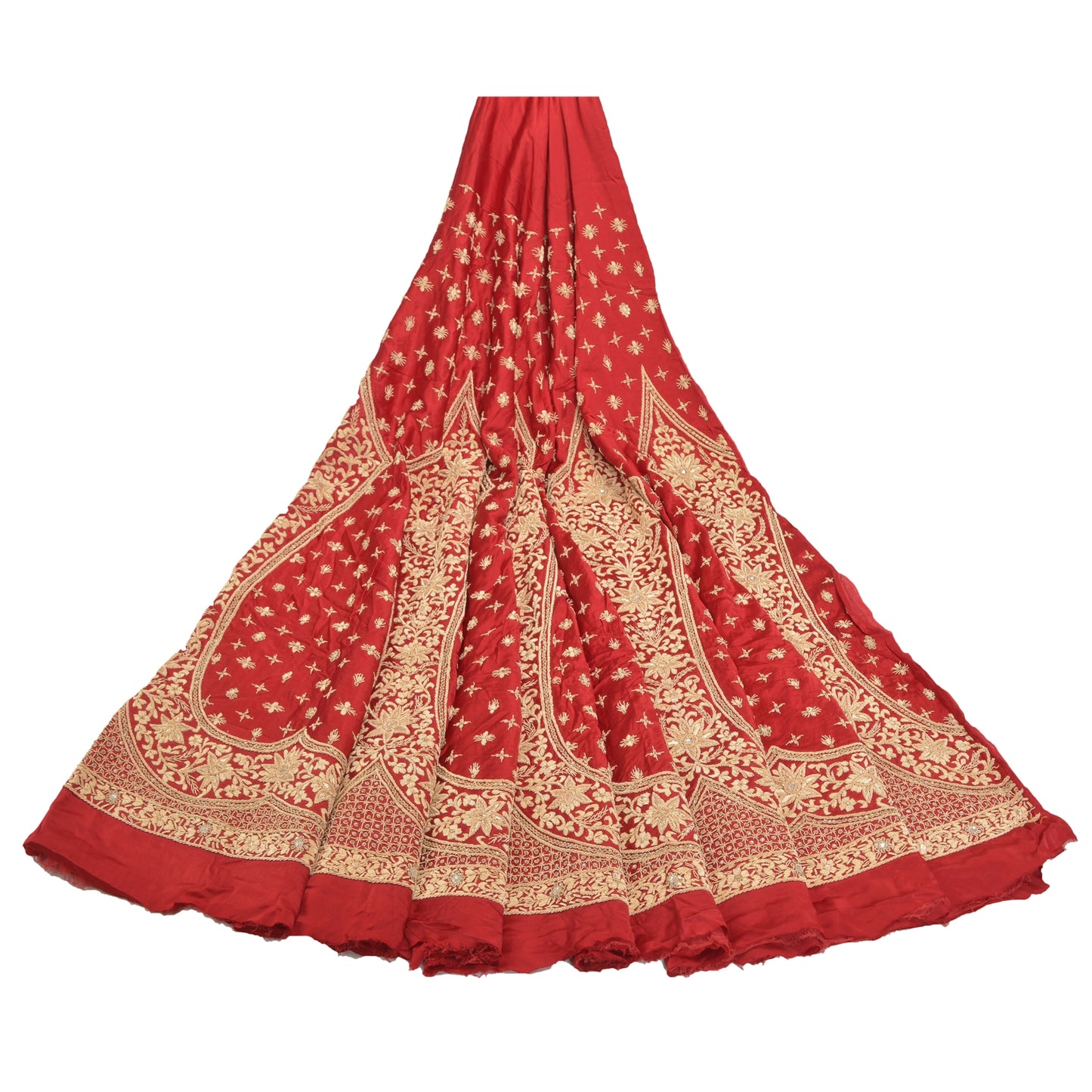 Sanskriti Vintage Lang Nederdel Ren Satin Silke Håndbroderet Usyet Lehenga