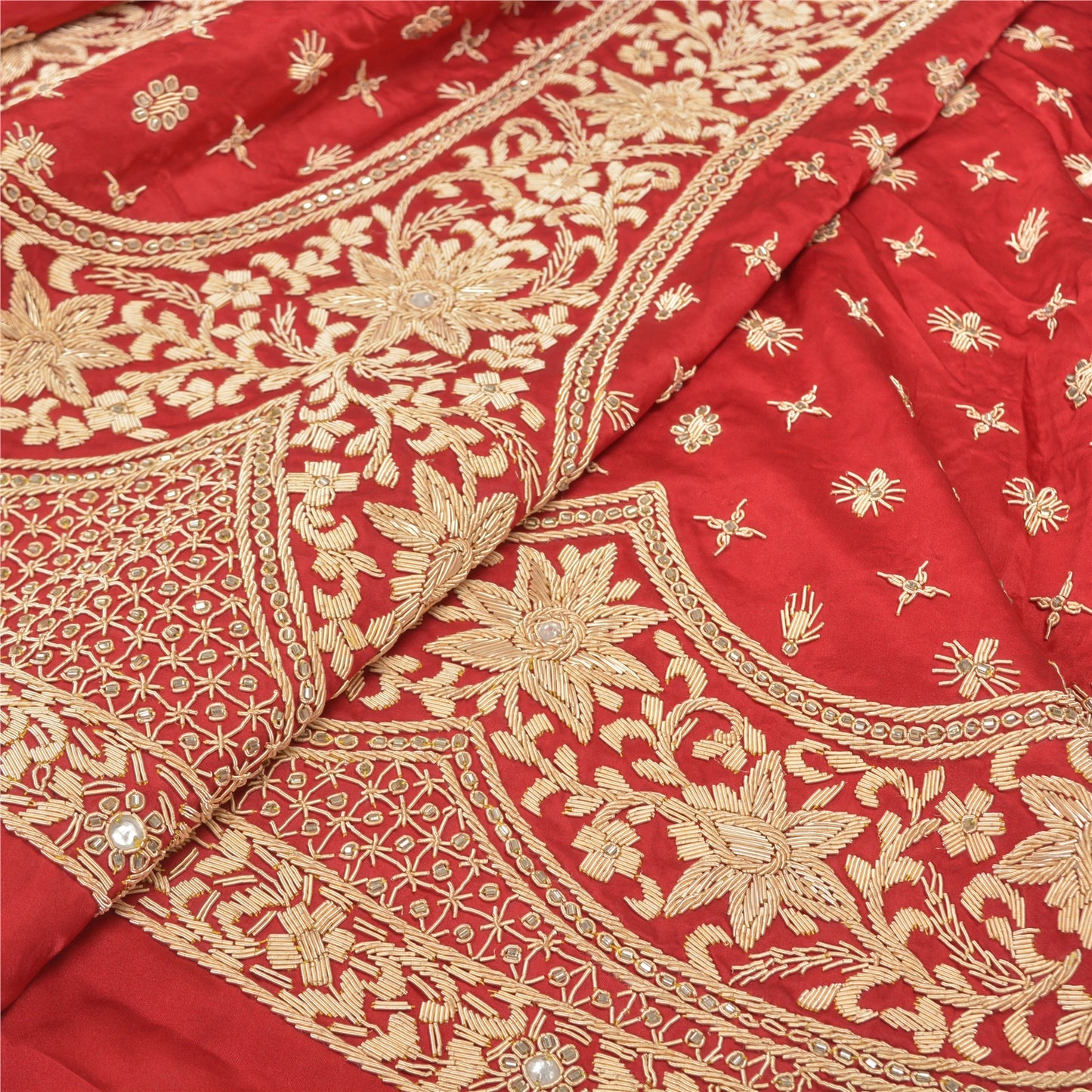 Sanskriti Vintage Lang Nederdel Ren Satin Silke Håndbroderet Usyet Lehenga