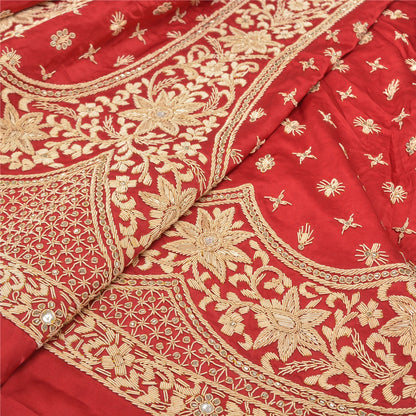 Sanskriti Vintage Lang Nederdel Ren Satin Silke Håndbroderet Usyet Lehenga