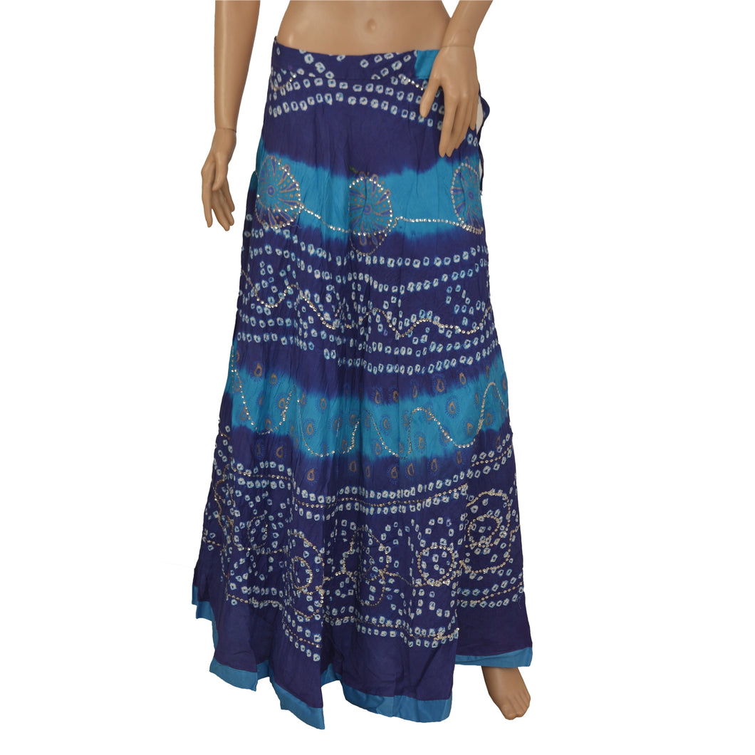Sanskriti Vintage Long Party Skirt Pure Cotton Blue Handmade Stitched Lehenga