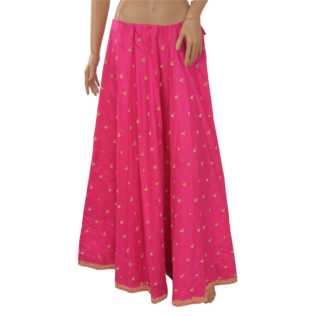 Sanskriti Vintage Long Skirt Pure Silk Pink Hand Embroidered Stitched Lehenga