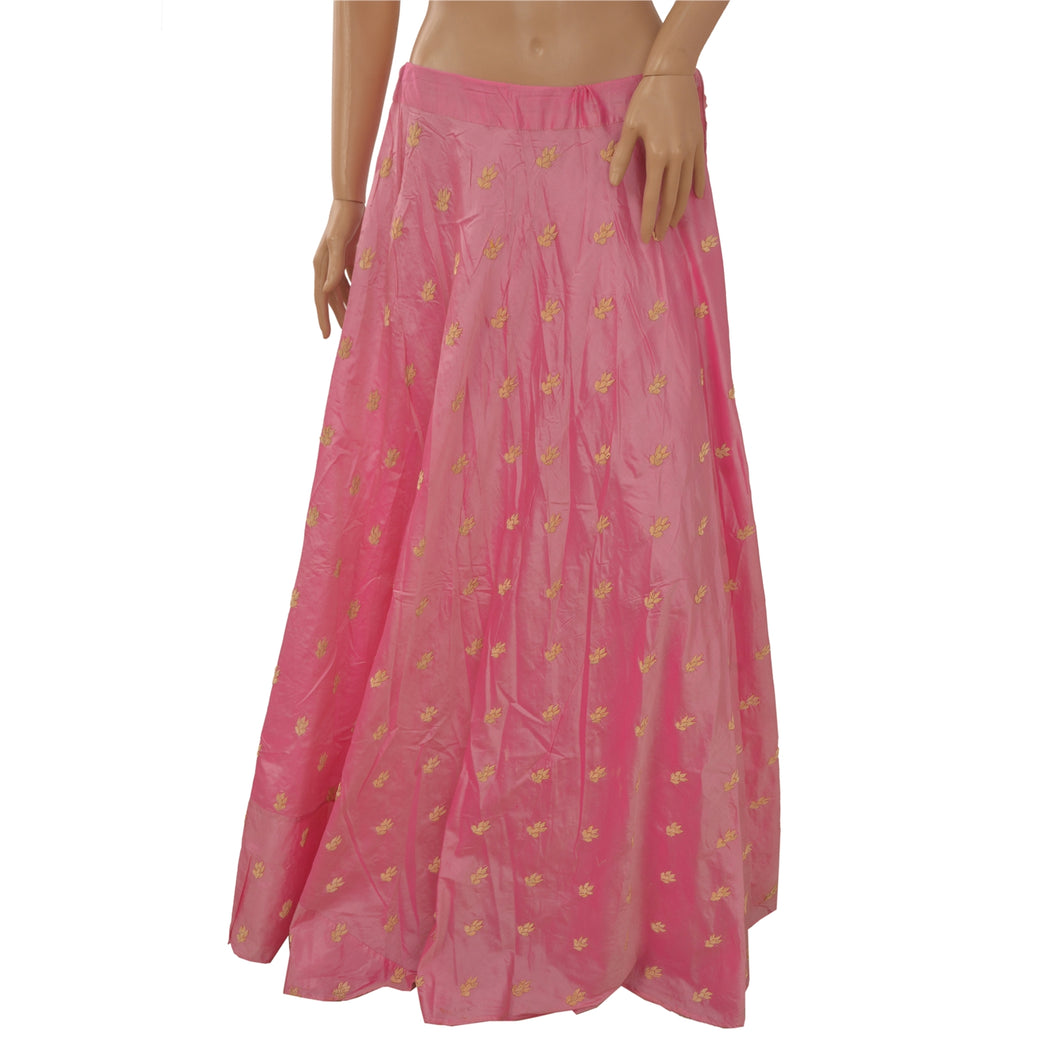 Sanskriti Vintage Long Skirt Pure Silk Pink Hand Embroidered Stitched Lehenga