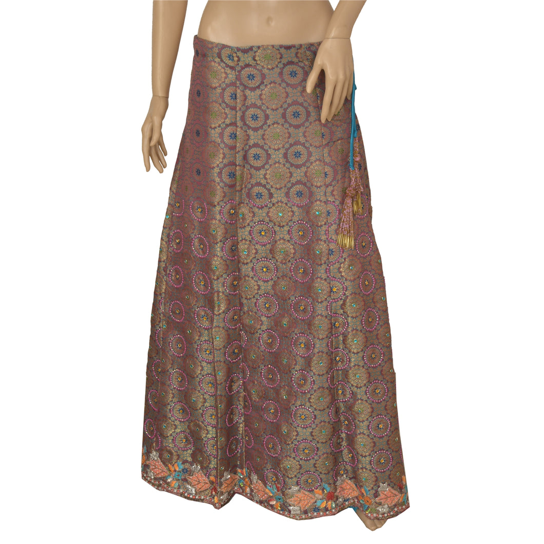 Sanskriti Vintage Long Skirt Brocade Purple Hand Embroidered Stitched Lehenga
