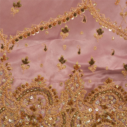 Sanskriti Vintage Lang Nederdel Net Mesh Pink Håndbroderet Syet Lehenga