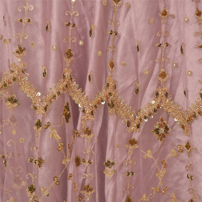 Sanskriti Vintage Lang Nederdel Net Mesh Pink Håndbroderet Syet Lehenga