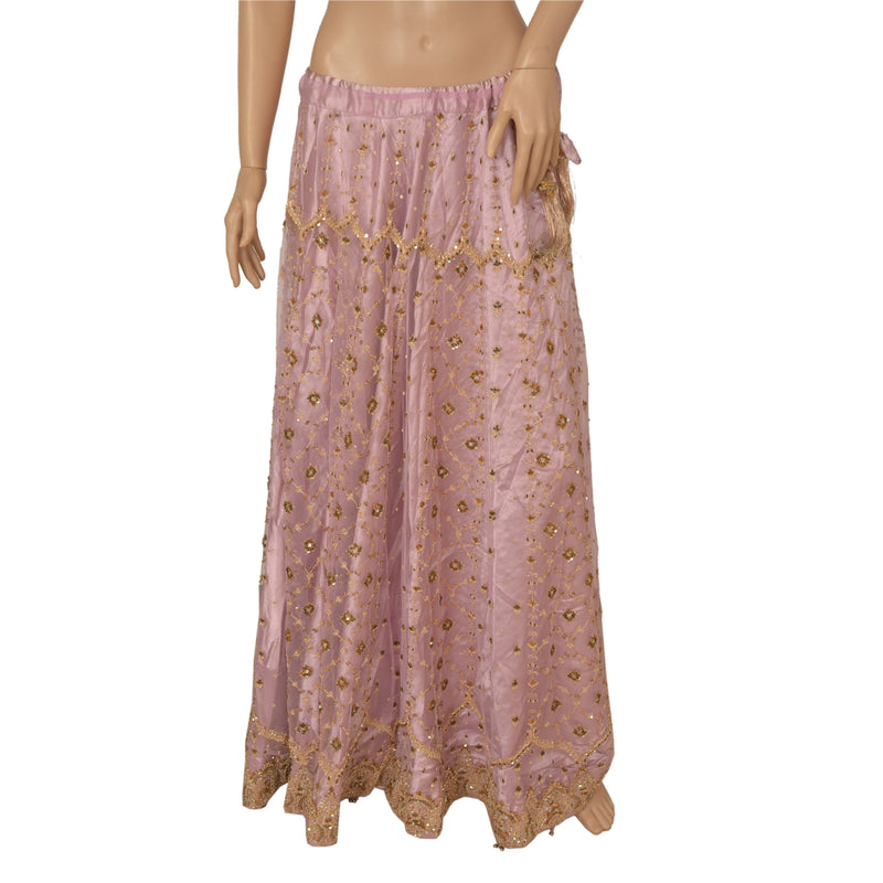 Длинная юбка Sanskriti Vintage Net Mesh Pink с ручной вышивкой Lehenga