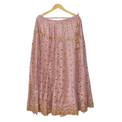 Sanskriti Vintage Lang Nederdel Net Mesh Pink Håndbroderet Syet Lehenga