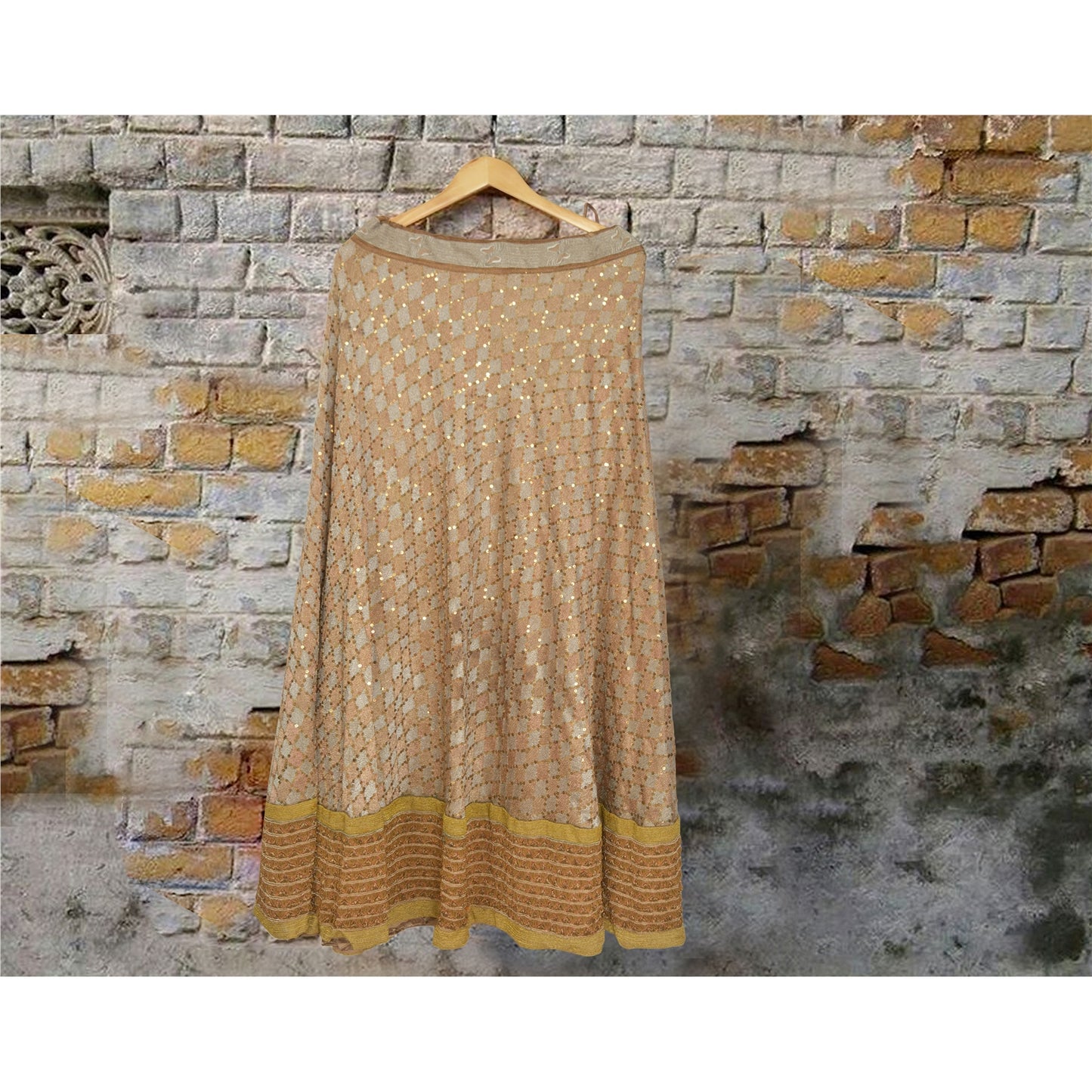 Sanskriti Vintage Long Skirt Pure Silk Hand Beaded Stitched Sequins Lehenga