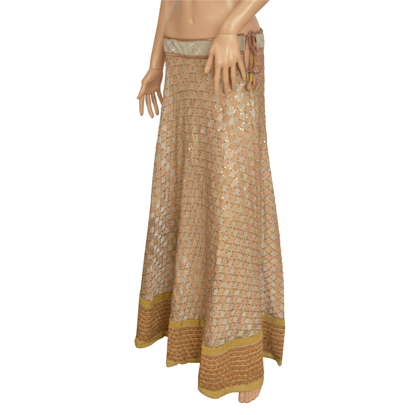 Sanskriti Vintage Long Skirt Pure Silk Hand Beaded Stitched Sequins Lehenga