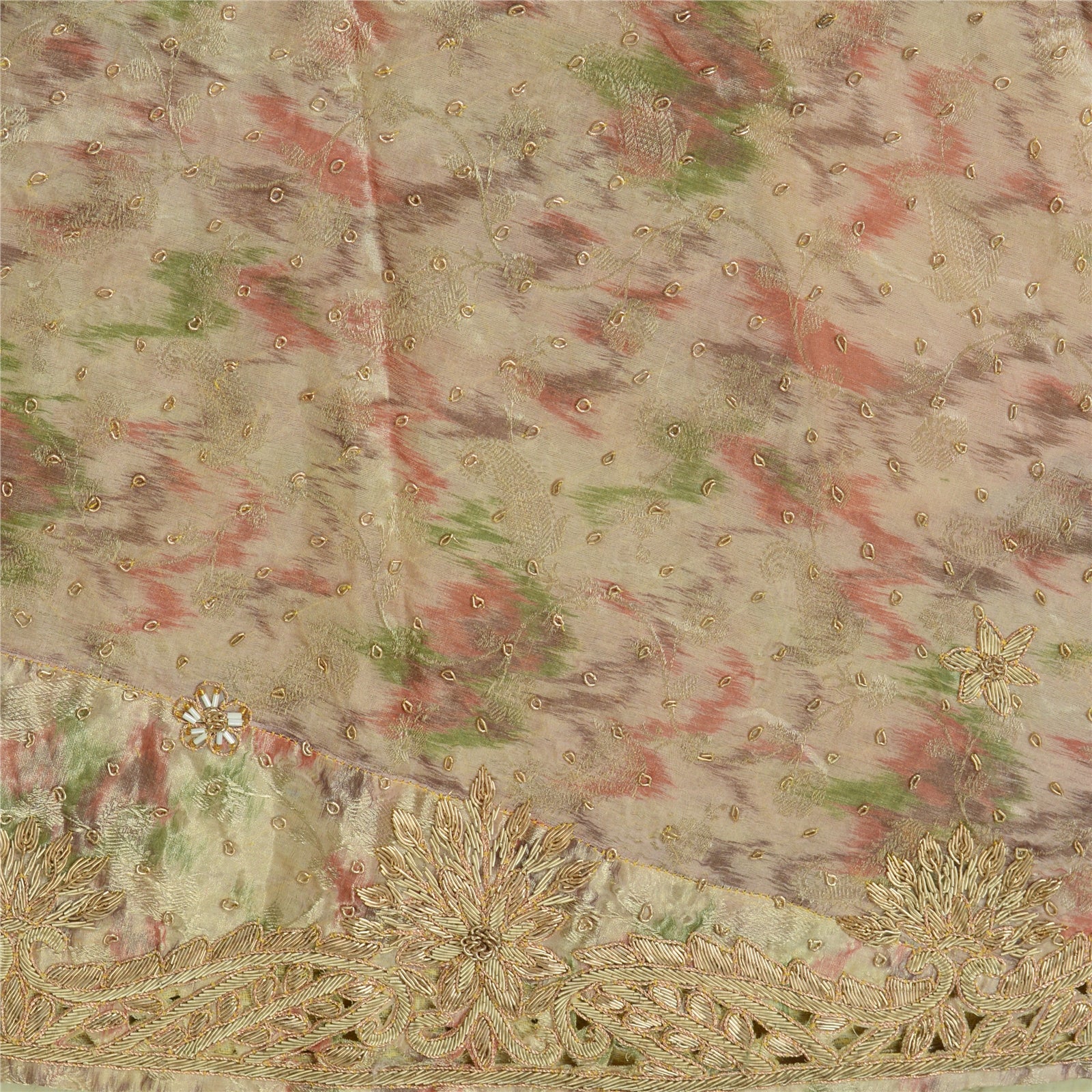 Sanskriti Vintage Cream 100% Pure Tissue Silk Skirt Long Stitched Handmade Indian Wedding