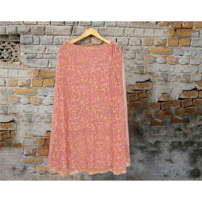 Sanskriti Vintage Lang Nederdel Net Mesh Pink Håndperlesøm Zardozi Lehenga