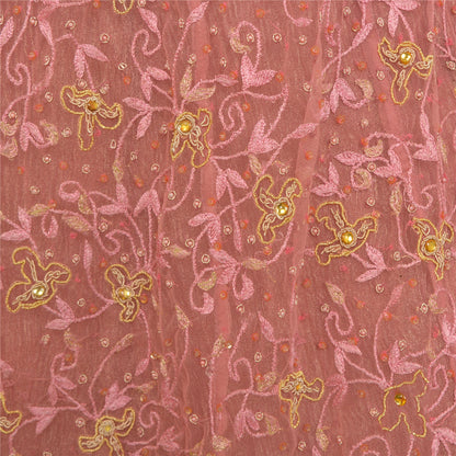 Sanskriti Vintage Lang Nederdel Net Mesh Pink Håndperlesøm Zardozi Lehenga
