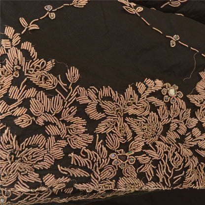 Sanskriti Vintage Lang Nederdel 100% Ren Silke Sort Håndperlesøm Lehenga