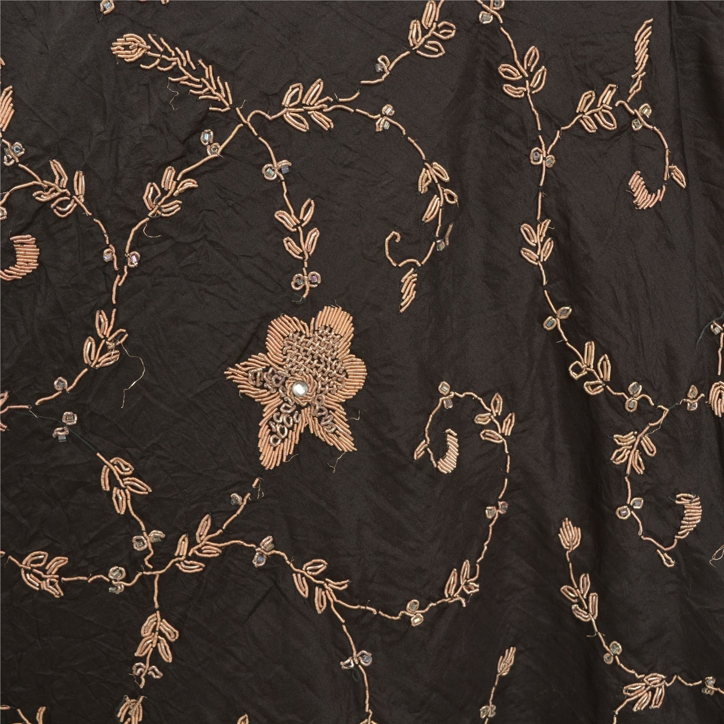 Sanskriti Vintage Lang Nederdel 100% Ren Silke Sort Håndperlesøm Lehenga