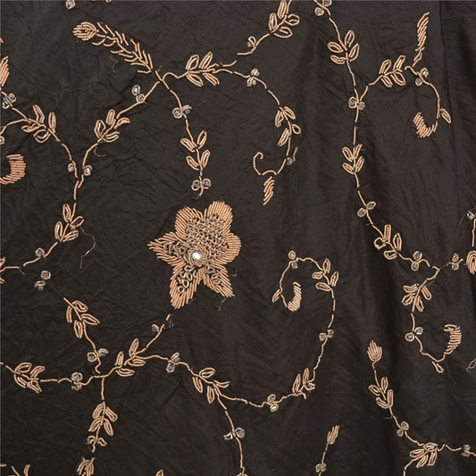 Sanskriti Vintage Lang Nederdel 100% Ren Silke Sort Håndperlesøm Lehenga