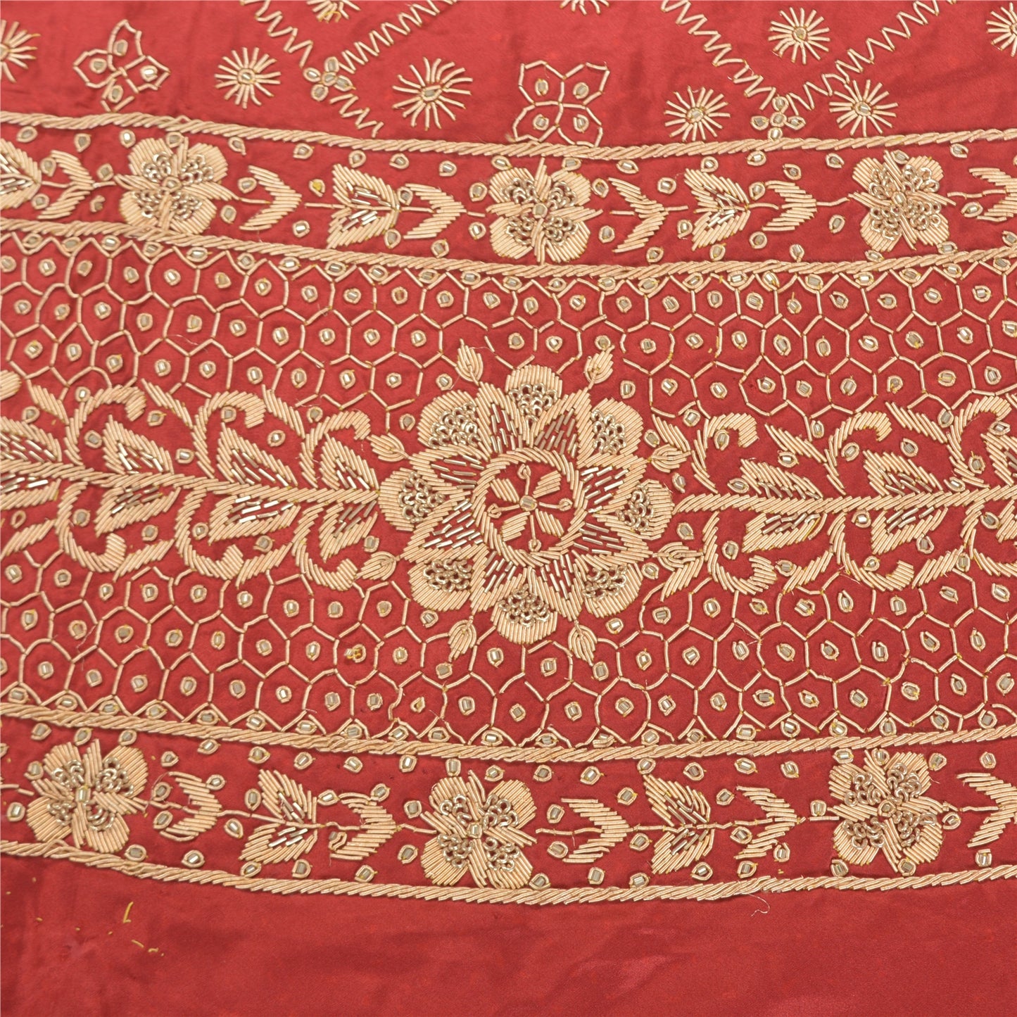 Sanskriti Vintage Lang Nederdel Ren Satin Silke Creme Håndlavet Usyet Lehenga