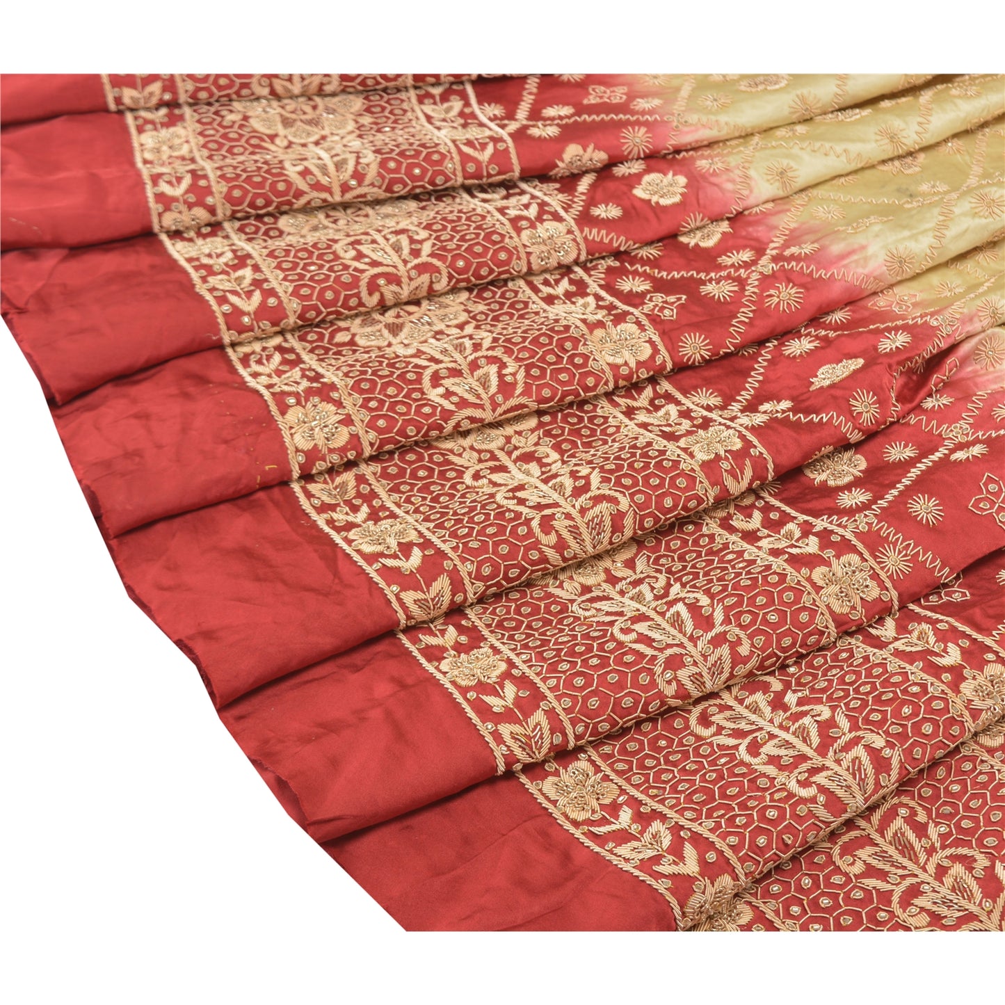 Sanskriti Vintage Lang Nederdel Ren Satin Silke Creme Håndlavet Usyet Lehenga