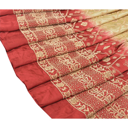Sanskriti Vintage Lang Nederdel Ren Satin Silke Creme Håndlavet Usyet Lehenga