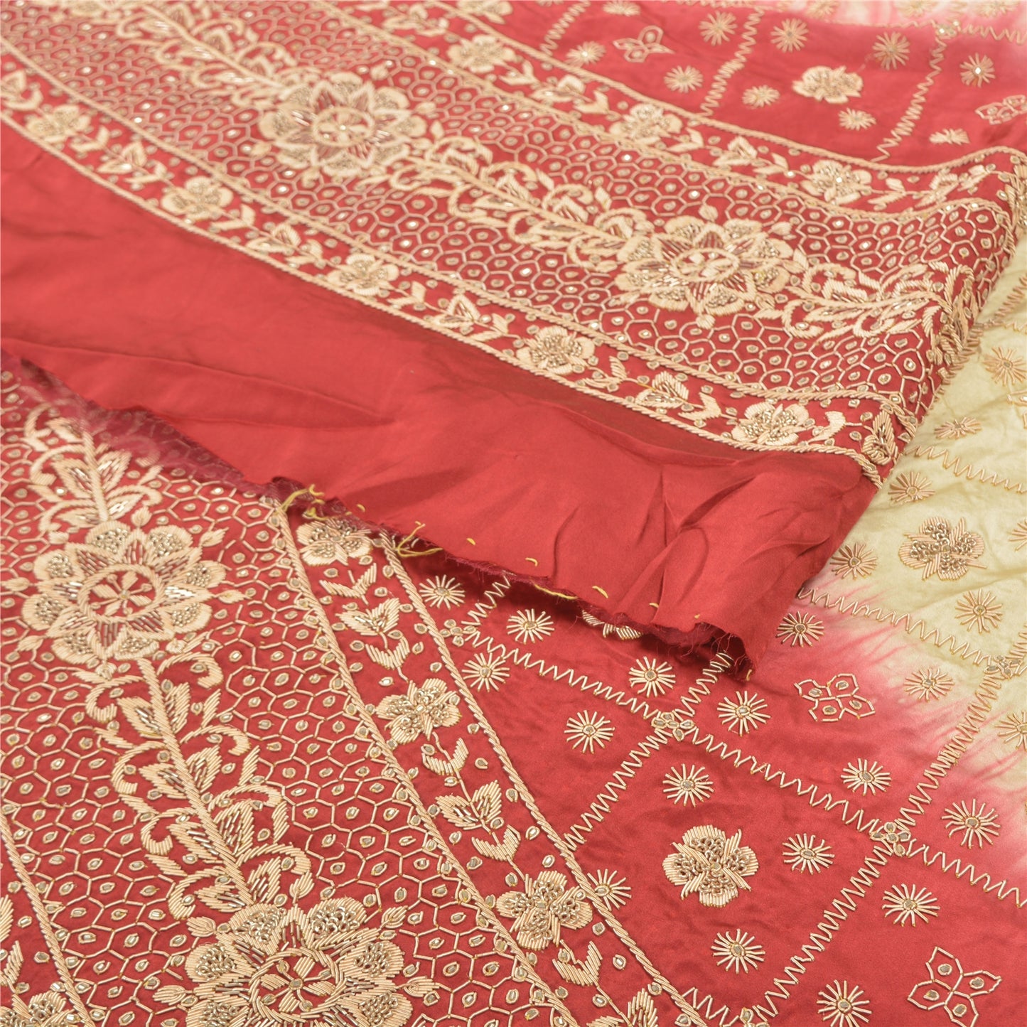 Sanskriti Vintage Lang Nederdel Ren Satin Silke Creme Håndlavet Usyet Lehenga