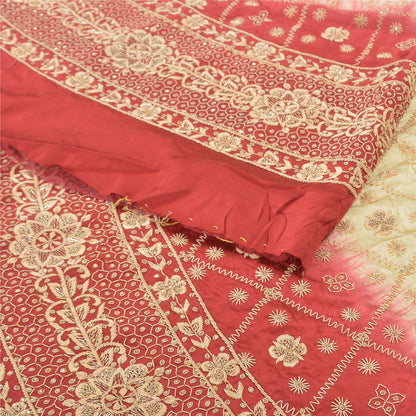 Sanskriti Vintage Lang Nederdel Ren Satin Silke Creme Håndlavet Usyet Lehenga