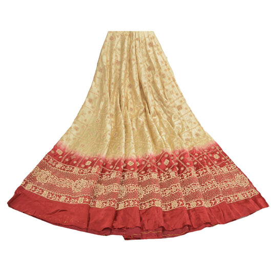 Sanskriti Vintage Lang Nederdel Ren Satin Silke Creme Håndlavet Usyet Lehenga