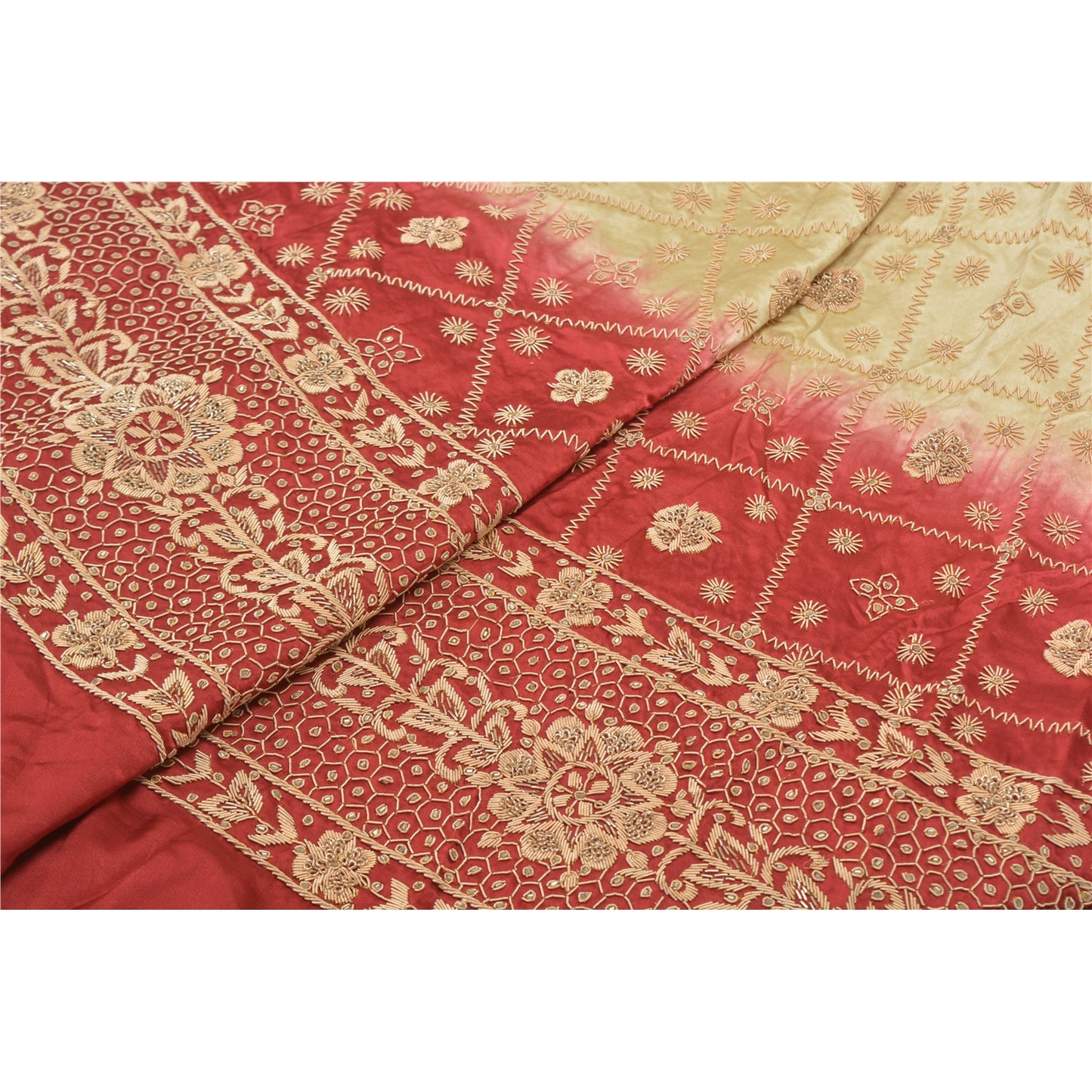 Sanskriti Vintage Lang Nederdel Ren Satin Silke Creme Håndlavet Usyet Lehenga