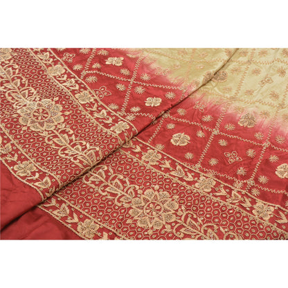 Sanskriti Vintage Lang Nederdel Ren Satin Silke Creme Håndlavet Usyet Lehenga