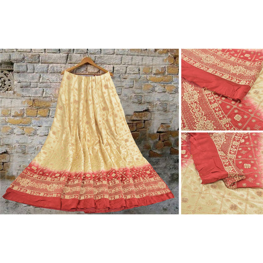 Sanskriti Vintage Lang Nederdel Ren Satin Silke Creme Håndlavet Usyet Lehenga