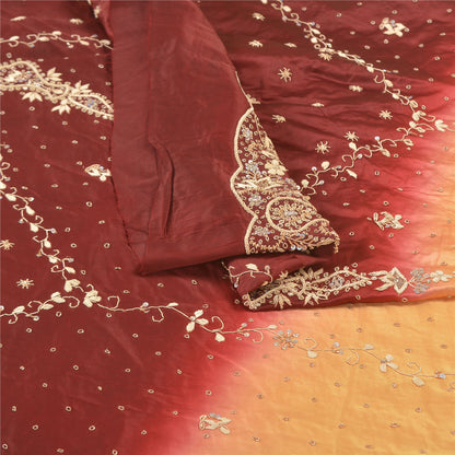 Sanskriti Vintage Long Skirt 100% Pure Satin Silk Hand Beaded Unstitched Lehenga