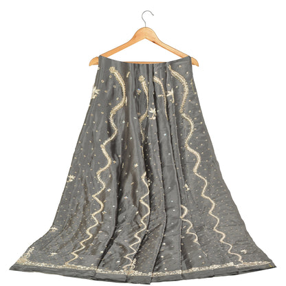 Sanskriti Vintage Long Skirt Pure Satin Silk Grey Hand Beaded Unstitched Lehenga
