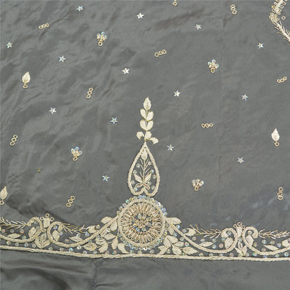 Sanskriti Vintage Long Skirt Pure Satin Silk Grey Hand Beaded Unstitched Lehenga