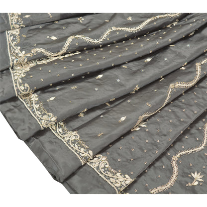 Sanskriti Vintage Long Skirt Pure Satin Silk Grey Hand Beaded Unstitched Lehenga