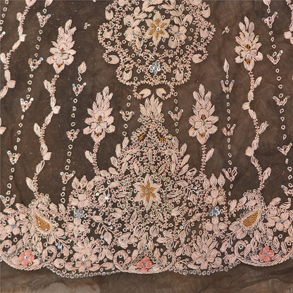 Sanskriti Vintage Lang Nederdel Net Mesh Mørkebrun Håndperlet Usyet Lehenga