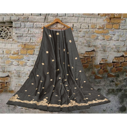 Sanskriti Vintage Lang Nederdel Ren Satin Silke Håndperler Sort Usyet Lehenga