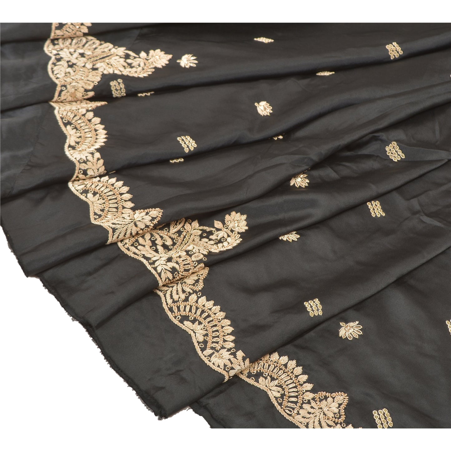 Sanskriti Vintage Lang Nederdel Ren Satin Silke Håndperler Sort Usyet Lehenga