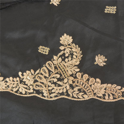 Sanskriti Vintage Lang Nederdel Ren Satin Silke Håndperler Sort Usyet Lehenga
