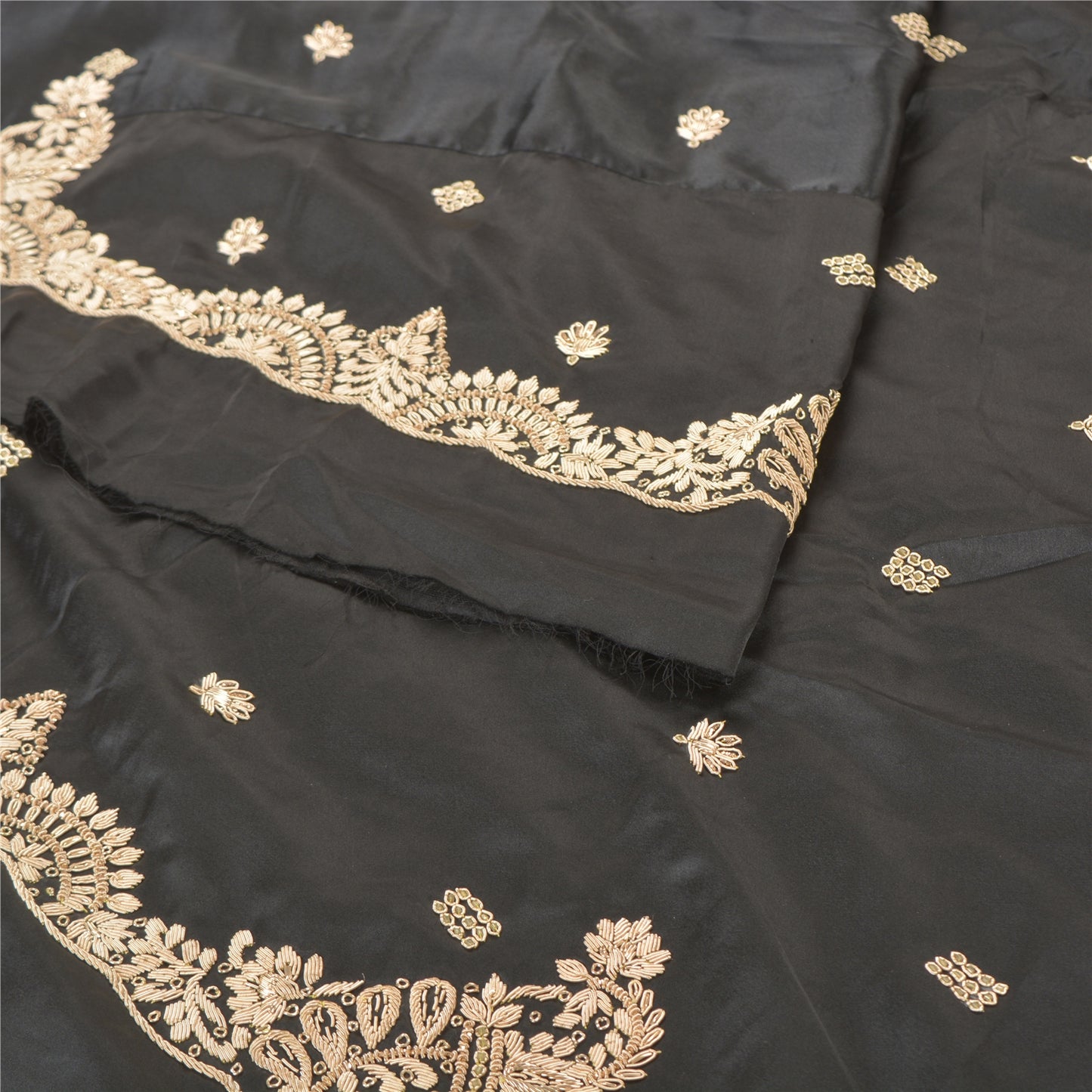 Sanskriti Vintage Lang Nederdel Ren Satin Silke Håndperler Sort Usyet Lehenga
