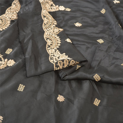 Sanskriti Vintage Lang Nederdel Ren Satin Silke Håndperler Sort Usyet Lehenga