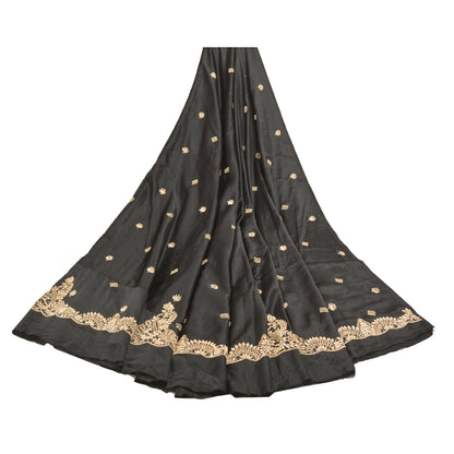 Sanskriti Vintage Lang Nederdel Ren Satin Silke Håndperler Sort Usyet Lehenga