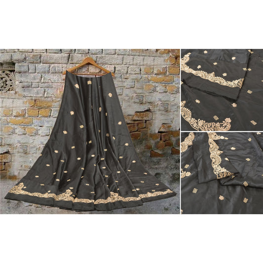 Sanskriti Vintage Lang Nederdel Ren Satin Silke Håndperler Sort Usyet Lehenga