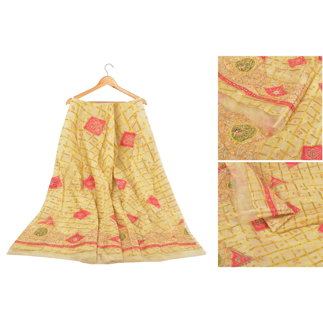 Sanskriti Vintage Long Skirt Pure Organza Silk Handmade Woven Unstitched Lehenga