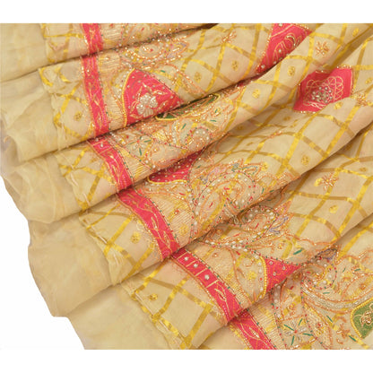 Sanskriti Vintage Long Skirt Pure Organza Silk Handmade Woven Unstitched Lehenga