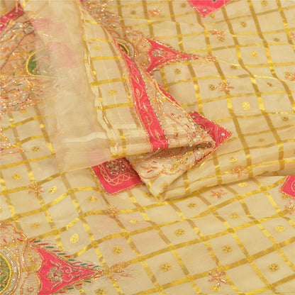 Sanskriti Vintage Long Skirt Pure Organza Silk Handmade Woven Unstitched Lehenga