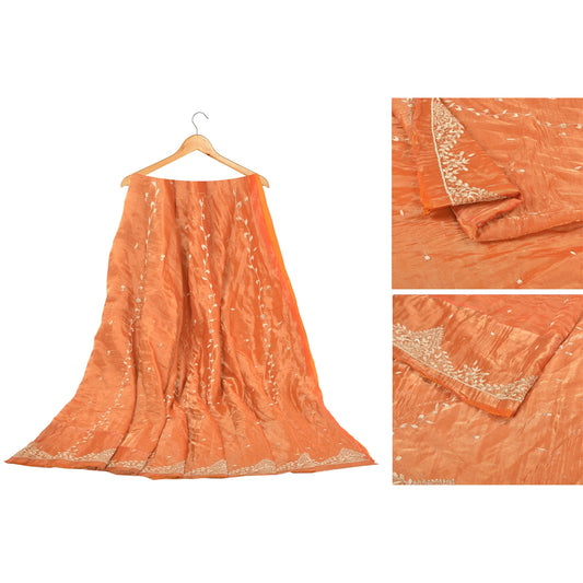 Sanskriti Vintage Long Skirt Pure Tissue Silk Hand Beaded Unstitched Lehenga