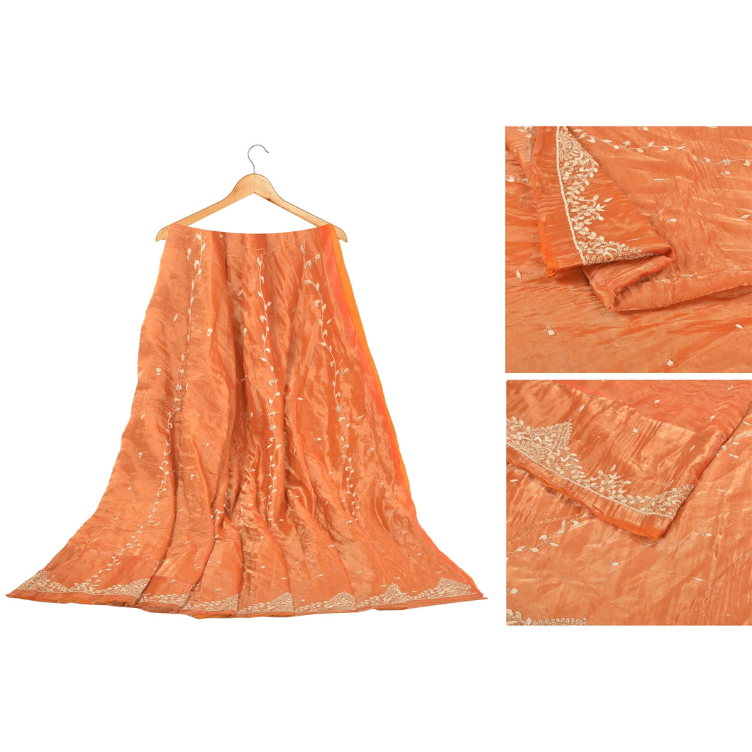 Sanskriti Vintage Long Skirt Pure Tissue Silk Hand Beaded Unstitched Lehenga
