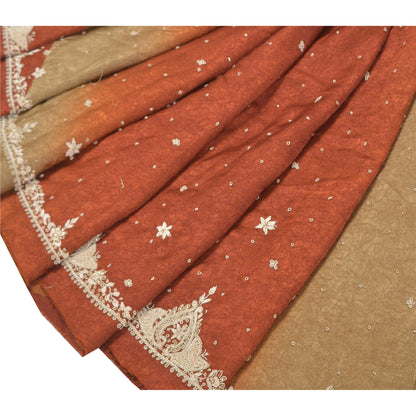 Sanskriti Vintage Long Skirt 100% Pure Satin Silk Hand Beaded Unstitched Lehenga